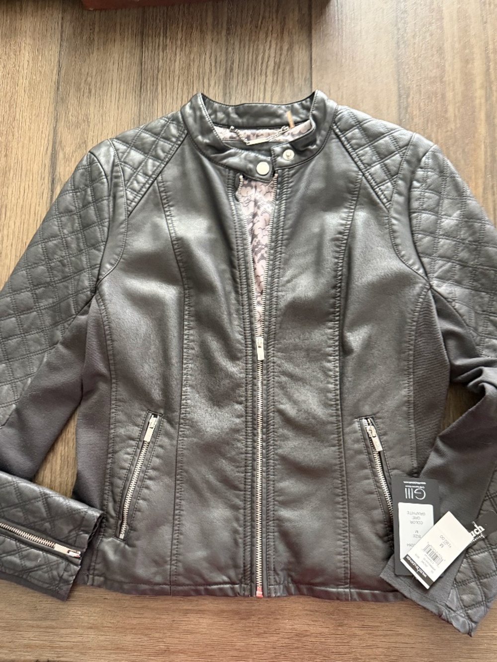 NWT Black Rivet Wilsons Leather Graphite Quilted Moto Jacket M